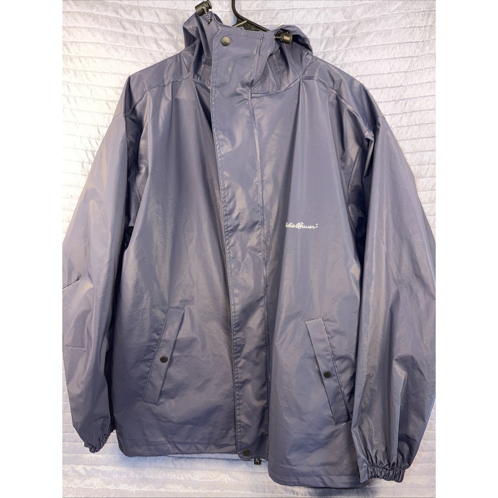 Eddie Bauer WeatherEdge Rain Jacket Men's Medium Navy Waterproof Packable Hooded